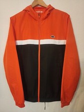 LACOSTE Stretch Fabric Size L Men's Tennis 2 Piece Sweatsuit- Blk-Whi-Orange