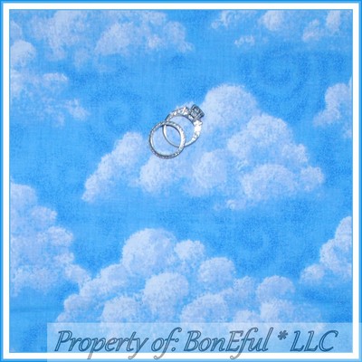 BonEful Fabric FQ Cotton Quilt Blue White Sky Cloud Swirl Baby Room Boy Nursery