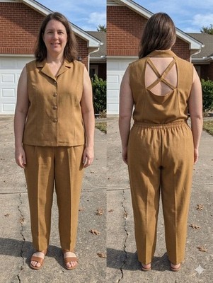 Vintage Kari's Korner 90s 2pc Set Vest & Pants Mustard Ochre Plus Size 26W USA