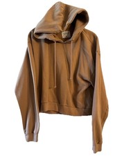 Abercrombie Fitch Soft A F Cropped Sweatshirt Hoodie Camel Tan Brown Womens M
