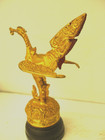ANTIQUE METAL SCULPTURE /  STATUE of PHOENIX BIRD of  THAILAND DIETY - WOOD BASE — photo 3