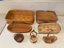 Lot 7 Woven Wood Wicker Baskets Handcrafted Decorative Storage Mix