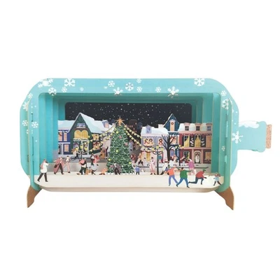 ALLJOY DESIGN Message In A Bottle 3D Pop Up Christmas Card Winter Village Xmas Greeting Cards