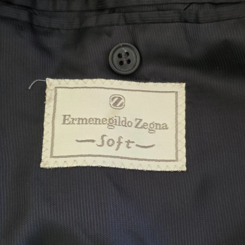 Casaco masculino vintage 96 Ermenegildo Zegna macio 4GGUG0 50R lã marinha angorá cashgora FLAW - Imagem 3 de 4