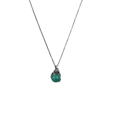 Sterling Silber 925 Damen grüner Malachit Frosch Anhänger Halskette