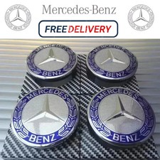 4 x Blue Mercedes Benz 75mm Alloy Wheel Centre Caps AMG A B C E S M Class Hub UK