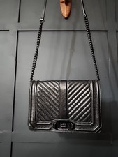 Rebecca Minkoff Chevron Quilted Leather Love Crossbody Shoulder Bag Purse Black