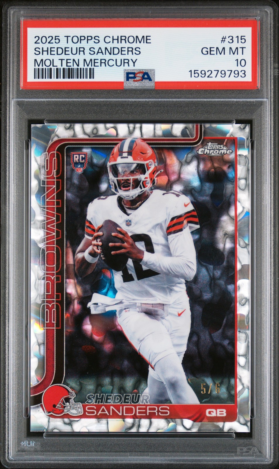 Shedeur Sanders 2025 Topps Chrome #315 Molten Mercury FDI RC 5/6 PSA 10 POP 1