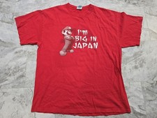Vintage Super Mario "Im Big In Japan" T-Shirt Y2K Sz L Nintendo Red Mario Bros