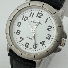 VTG Timex Quartz Watch Unisex Silver Leather Easy Read Japan Analog New Battery