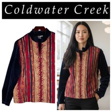 Coldwater Creek 1X 16 18 Jacket Shacket Coat Velour Velvet Tapestry Red Black h