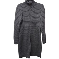 Calvin Klein Womens Full Zip Sweater Dress sz Med Thick Knit Long Slv Dark Grey