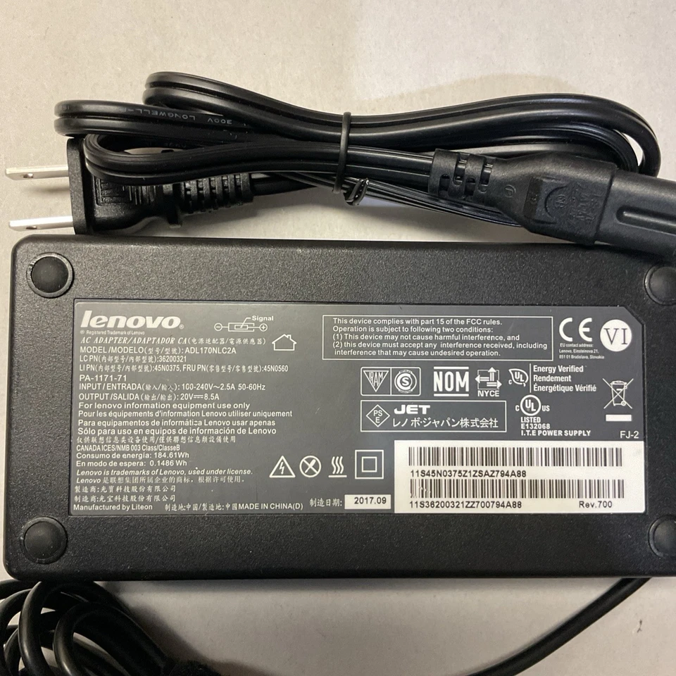 Adaptador de CA ORIGINAL LENOVO 170W 20V 8.5A ADL170NLC2A Amarillo USB PUNTA Foto 2 de 3