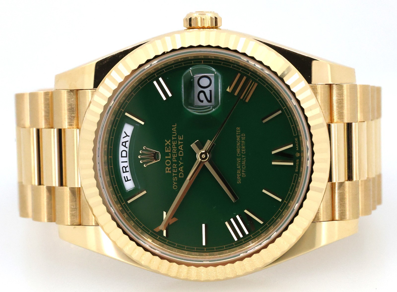 Rolex Men's Day Date President 40mm Yellow Gold Green Roman 228238, Brand New image 2