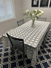 Vintage Hand Kitted Table Cloth Cover 105  x66  White Rectangle