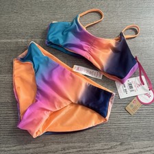Justice Girls Two Pc Bikini Swimsuit Reversible Size S 7/8 UPF 50