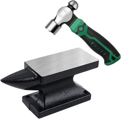 Mini Horn Anvil Set,3Lbs Forged Iron Anvil with Metal Stamping Hammer,Jewelry