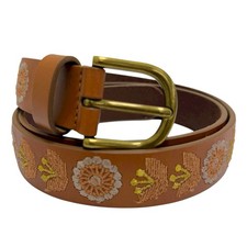 Lucky Brand Women  s Size M Golden Floral Embroidered 100 Leather Brown Belt NWT