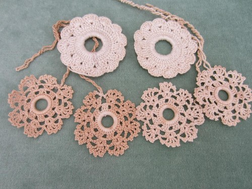 Crochet Shade Pulls Hand Crochet Lot of 6 Ecru, White - Vintage Lot