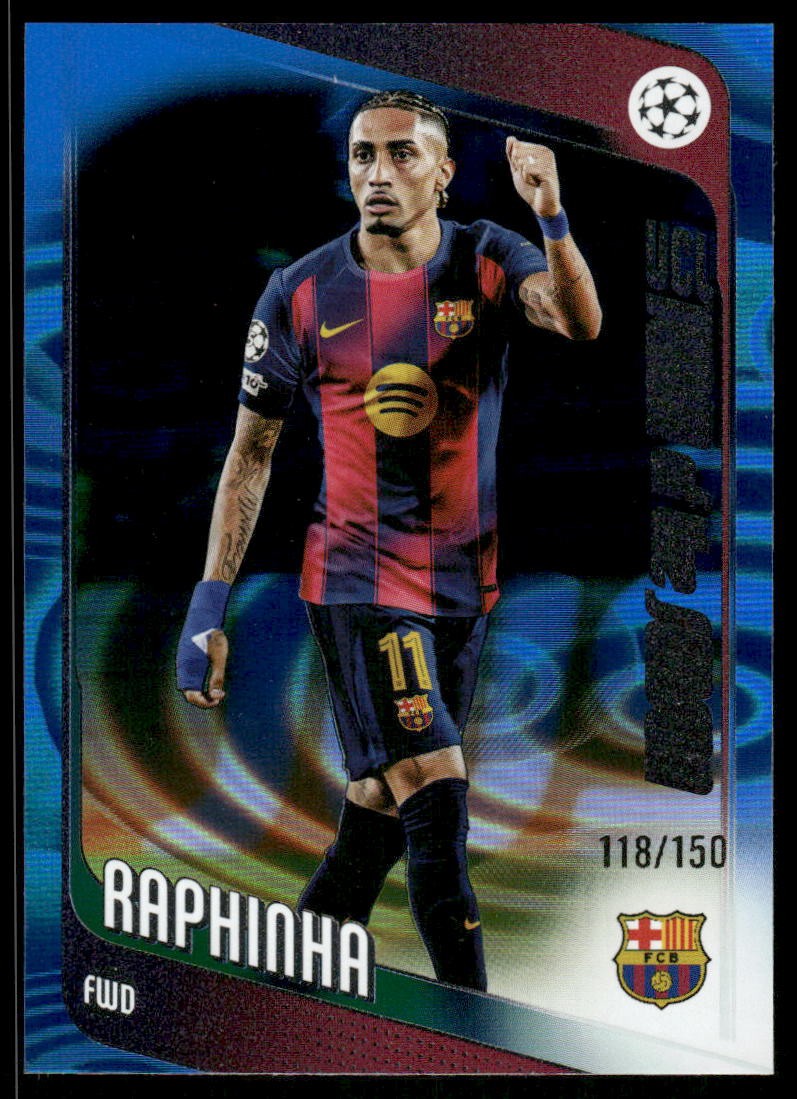 2025-26 Topps UEFA Club Competition Blue Raindrop 97 Raphinha UCL Team Season150