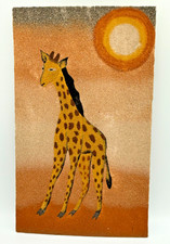 African Sand Painting Gorée Island Senegal Giraffe Sun Artwork 1970s Vibes Color