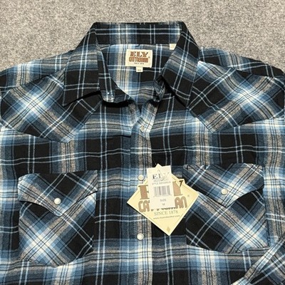 Ely Cattleman Shirt Mens M Blue Western Pearl Snap Cowboy Rodeo Long Sleeve NWT