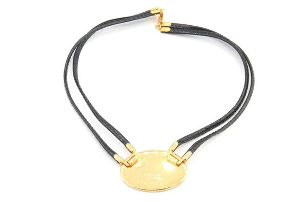 Hermes necklace, enamel, choker, black, gold hardware, cloisonn?, leather, - Image 2 of 4