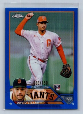 2023 Topps Chrome Blue Refractors #117 David Villar RC Rookie Giants /150