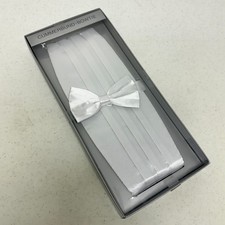 Fratello White Cummerbund Bowtie Set Satin Shiny Tuxedo Wedding Prom Formal