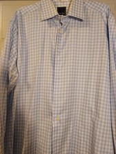 Luxury David Donahue Dress Shirt, Blue/White Gingham, Long Sleeve, 34-35