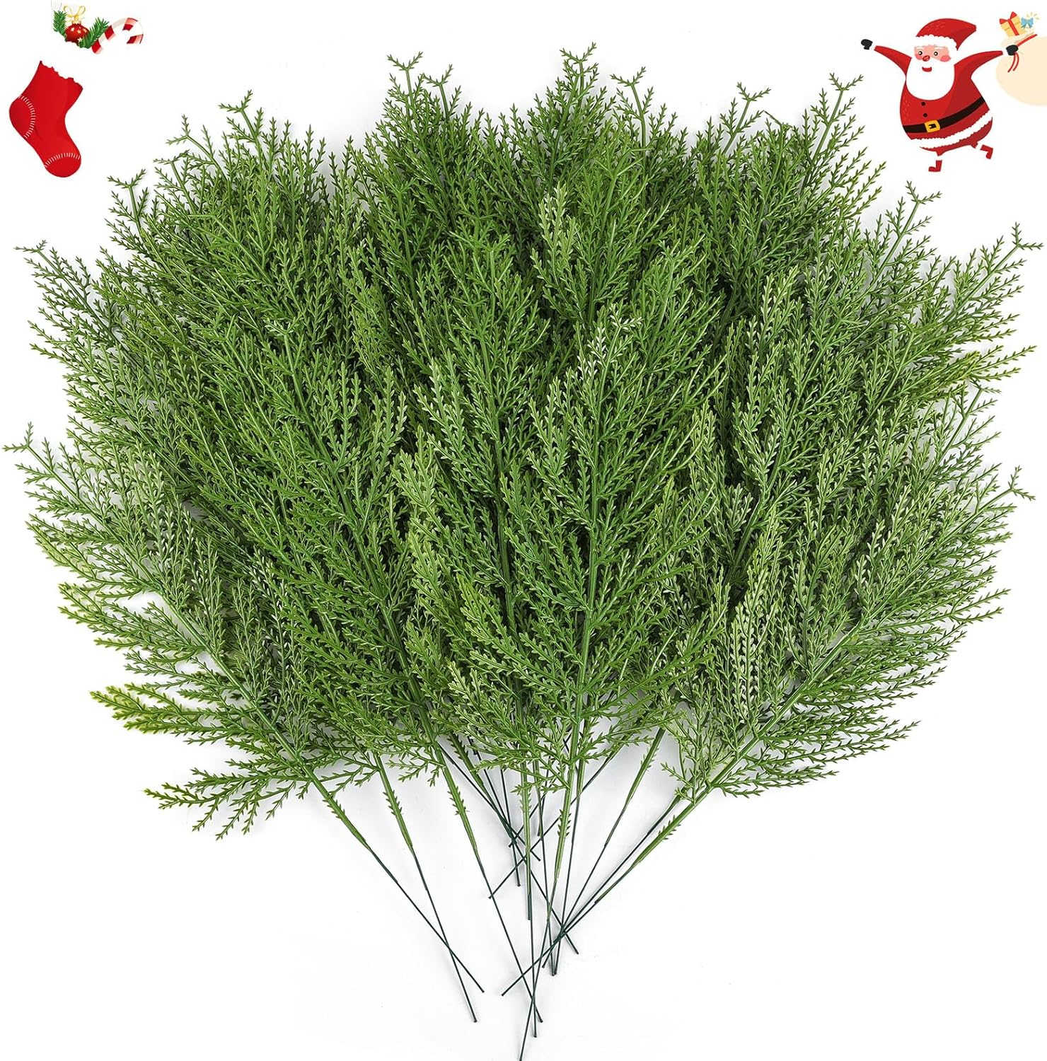 120 Pcs Artificial Faux Greenery Sprigs and Twigs - Pine and Cedar Stems for Chr
