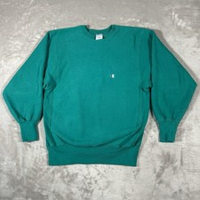 Vtg 90s Champion Reverse Weave Large Crewneck Pullover Sweatshirt Aqua Made USA