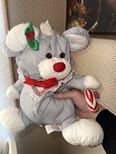 Vintage 1987 Fisher Price Puffalump Christmas Mouse Candy Cane Grey Plush