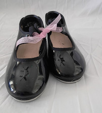 Capezio Women  s Black Patent Mary Jane Tap Shoes with Pink Ribbon Laces