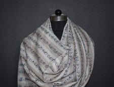 Hand Embroidered Kashmir Pashmina Shawl: Striped Wool Stole