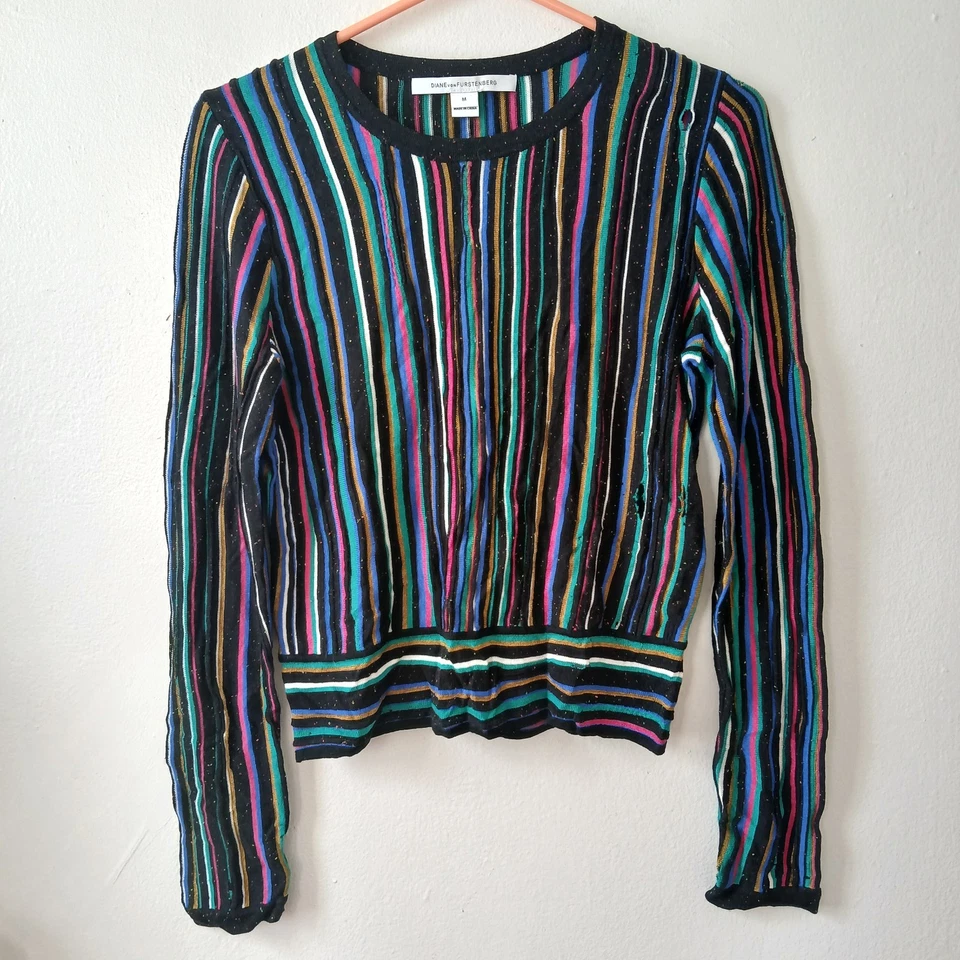 Suéter Diane Von Furstenberg Arisha manga longa listrado tamanho médio - Imagem 2 de 4