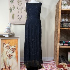 Vintage 90s Y2k Beaded Leaf Formal Dress Whimsigoth Dark Fairy Romantic Goth L