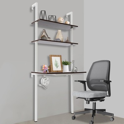 Floating Desk 3-tier Shelves 110lb Wall Mounted Desk With Power Strip For Home