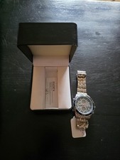 Elgin Watch Mens Chronograph Stainless Steel Band Box Papers Black Dial 47mm New