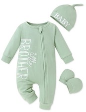 Newborn Boy Clothes Letter Print Little Brother Baby Outfit Newborn Coming Ho...