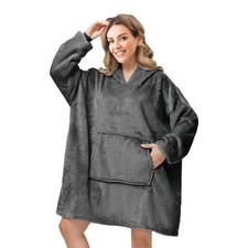 Wearable Sherpa Blanket Hoodie with Pocket for Men, Women, Teens - Dark Grey