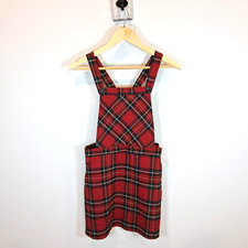 Forever 21 Red Plaid Bib Overall Dress Size S Dark Academia School Girl Preppy