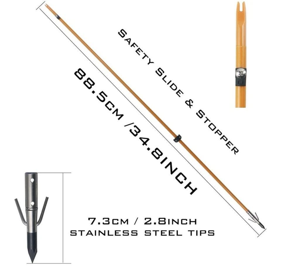 34inch Bowfishing Arrows Fiberglass Shaft with Broadhead Fishing and Hunting - Image 4 of 4