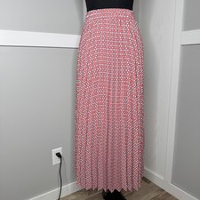 Max Studio Geometric Print Pleated Midi Skirt Coral Red White Lined  Size Large
