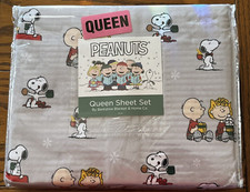 SNOOPY QUEEN SIZE BIRKSHIRE CHRISTMAS SHEETS - PEANUTS GANG - GRAY