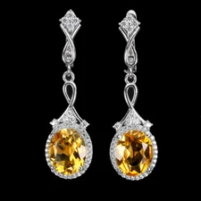 925 Sterling Silver Earrings Oval Citrine 11x9mm Natural Gemstone Jewelry