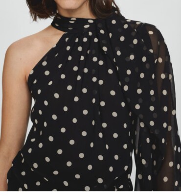 Tamara  Black Polka Dot Cream Women s Blouse Sz XL
