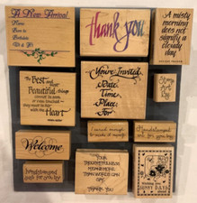 12 Rubber Stamps Wood Mouned Card Greetings Sayings Invitation
