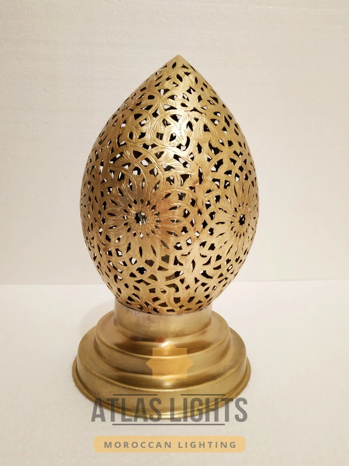Lámpara Mesa Marroquí Latón Grabado Luz Hecha a Mano Estilo Vintage Linterna Decoración Foto 2 de 4
