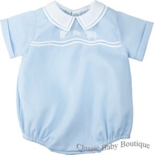 NWT Feltman Bros Brothers Boys Blue Train Romper Creeper Newborn Baby 0